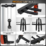 Power Cage with LAT Pulldown, Multi-Functional Power Rack with Cable Pulley System and J-Hooks, Squat Rack with Dip Bars and Landmine Attachment, Weight Cage (Black/Red)