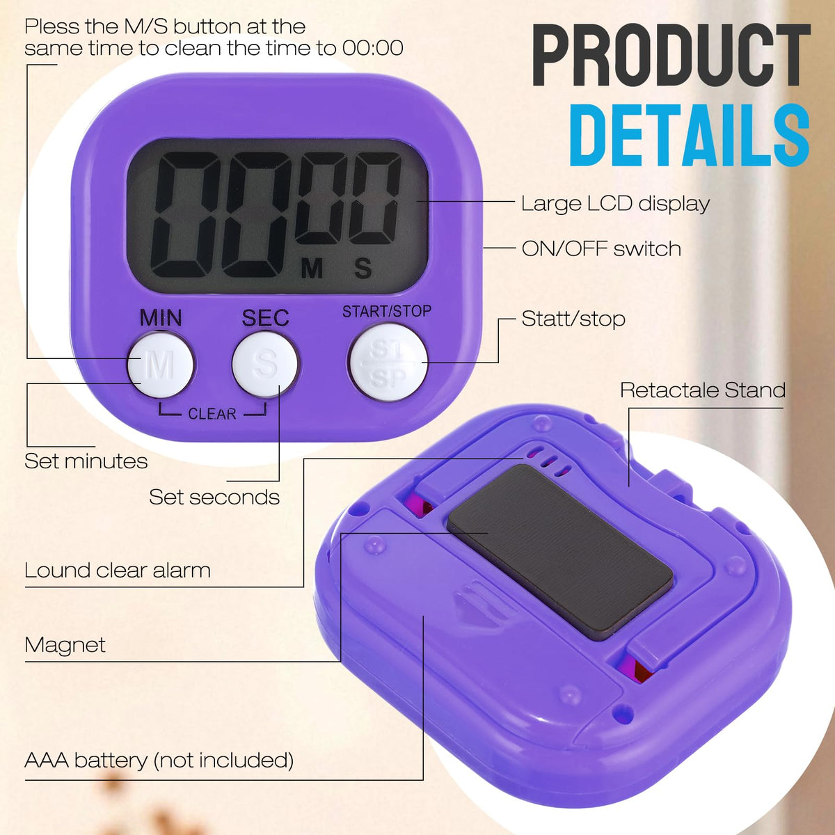 Leumoi 24 Packs Small Digital Kitchen Timer with lanyards Magnetic Bac ...