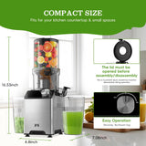 WHUTO Cold Press Juicer, Wide Feed Chute Juicer Machines, Stainless Steel Slow Masticating Juicers Easy to Clean, Vegetables & Fruits Juice Extractor, High Juice Yield, Silver Knob