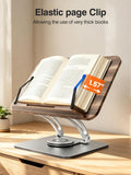 Tounee Adjustable Book Stand with 360° Swivel Base,Bright Silver