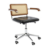Height-Adjustable Office Chair with Wheels, Wood Armrest & Walnut Back