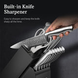 Knife Set, Emojoy 15 Pieces Kitchen Knife Block Set with Built-in Sharpener, High Carbon Stainless Steel Sharp Knife Block Set with Hollow Handle