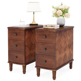 Tribesigns Solid Wood End Table Set of 2, Fully Assembled Narrow Side Table with Drawers, Pre-Assembled Nightstand Slim Bedside Table for Small Spaces, Living Room, Bedroom, Brown