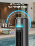 DREO Smart Tower Fan for Indoor & Outdoor Use, 33 ft/s High Velocity, 12 Speeds, 4 Modes Standing Floor Fan, 150° Customizable Oscillating, 20 dB Quiet DC Motor for Bedroom, Weather Resistant