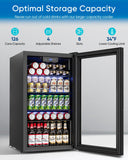 Feelfunn 3.2 Cu.Ft Mini Fridge with Glass Door - 126 Can Beverage Refrigerator Cooler for Drink Beer Wine Soda, Small Fridge for Bedroom Office Bar Dorm, 4 Adjustable Shelves, Black