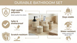 Bathroom Accessory Set, 6 Piece Bathroom Essentials Sets Accessories, Soap Dispenser Set, Toothbrush Holder, Vanity Tray, Tumbler, Cotton Swab Jars, Decor Organizer for Modern Bathrooms(Beige)
