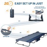 TIMBER RIDGE 20-Second Quick Set-Up Camping Cot, Lightweight Aluminum Folding Cot with Zipper Closure, Portable Carry Bag Included for Camping, Travel and Outdoors, Support up to 225lbs, Blue