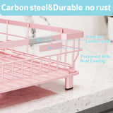 Dish Drying Rack - Space Saving Dish Rack - Dish Racks for Kitchen Counter with Drainboard,Rustproof Dish Drainer with Removable Utensil Holder, Pink