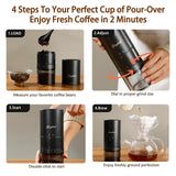 Portable Electric Coffee Grinder - 38 Grind Settings, Conical Burr & Black Stainless Steel Body, Rechargeable Mill for Espresso, Moka Pot, Ideal for Camping and Travel