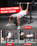 OPPSDECOR Standard Weight Bench Set with Squat Rack, 600LBS Adjustable Bench Press Set with Leg Extension and Leg Curl, Foldable Flat Incline Decline Workout Bench