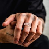 Oseew Round Cut Moissanite Rings Wedding for men Hip Hop Iced Out Luxury Men's Moissanite Ring sterling silver/ 10k 14k 18k gold square frame Design (rose gold)