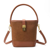 Small Faux Suede Bucket Bags for Women Vintage Crossbody Purse Top-Handle Handbags with Twist Lock Shoulder Bag for Fall Winter (Brown)