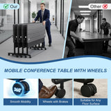 QXYXSM Folding Conference Table, Conference Room Table with Modesty Panel, Flip Top Mobile Training Table, Modular Rolling Meeting Tables for Training Room, Seminar(6,Dark Grey,47.2in