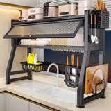 QIUHTR Large Dish Drying Rack for Kitchen Countertop,Over The Sink Dish Drainer Drying Rack Full Set of Accessories,Space Saving Carbon Steel,for Dish/Plate/Cup