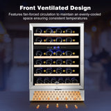 Tylza 24'' Wine Fridge, Dual Zone Wine Refrigerator, 54 Bottles, Lock, Glass Door, Built-in Compressor, 6 Adjustable Shelves, Undercounter or Freestanding