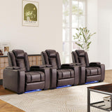 ANJ Power Home Theater Seating Set of 3,Faux Leather Electric Recliner Chair with Adjustable Headrest, Dual Motors Movie Reclining Chairs with LED Lights,USB Port,Cup Holders, Hidden Arm Storage