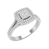 Dazzlingrock Collection Round Lab Grown White Diamond Cushion Cluster Two Layered Framed Engagement Ring for Women (0.35 ctw, Color H-I, Clarity SI2) in 925 Sterling Silver Size 8.5