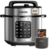 CARORI 9-in-1 Electric Pressure Cooker, 1000W Instant Multi-Cooker with IMD Touchscreen, Olla de Presion, Non-Stick Pot, Rice Cook, Slow Cook, Steamer, Sauté, Warmer, Safe Venting, Silver 8 Qt