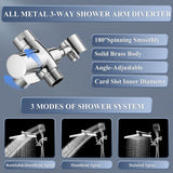 14 Inch Rain Shower Head with Handheld Spray Combo and Extention Arm, Rainfall Waterfall High Pressure Large Shower Heads, Dual Showerhead with 3-Way Diverter - Height/Angle Adjustable(Chrome)