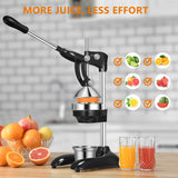 TONGCHANT XXL Cast Iron Juicer Hand-Press for Orange Lemon Lime Pomegranate Grapefruit Citrus with Dual Pattern & Stainless Steel Cup, Heavy-Duty Manual Juicer for Large fruits, Black