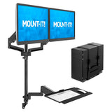 Mount-It! Dual Monitor Arm Wall Mount Workstation with Keyboard Tray & CPU Holder, Height Adjustable Gas Spring Full Motion Computer Station, Fits 17–32” VESA 75x75 100x100, Black