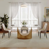 POVISON 63" Modern Dining Table for 4, Glossy White Dining Table, Sintered Stone Dining Tabletop with Bronze Carbon Steel Pedestal Table for Dining Room (Table Only)