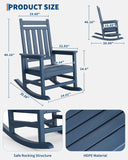 GarveeLife Poly Lumber Rocking Chair Outdoor Set of 4 with 2 Side Table - HDPE High Back Porch Rocker Chairs for Adults - All Weather Resistant Furniture for Patio - Navy Blue