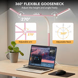 Galnolt LED Desk Lamp for Home Office with Base, 28.2" Adjustable Gooseneck Swing Arm Bright Desk Light, Dimmable Architect Table Lamp for Desktop Computer Light, Reading, Study, Workbench（Pink）