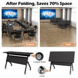 Flip Top Mobile Conference Table, Modular Rectangular & Fan-Shaped, Black Brown White, for Office Classroom Training