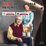 BigAlex Folding Walking Cane with Two Led Lights for Elderly Solid Base Adjustable Walking Stick with Carrying Bag for Men Women