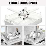 Ewaiira Dish Drying Rack, 304 Stainless Steel Dish Racks for Kitchen Counter, Dish Drainers with Automatic Drainage, Utensil Holder & Cups Holder, Space Saving Kitchen Organizer, White