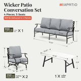 MIXPATIO 4-Piece Wrought Iron Patio Conversation Set, Rocking Chairs, Grey