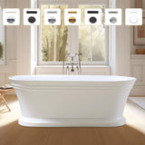 Vanity Art 59 x 30 Inches Freestanding White Acrylic Bathtub Modern Stand Alone Soaking Tub with UPC Certified Slotted Overflow and Pop-up Drain VA6610-S-TG