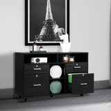 VINGLI Wood Mobile File Cabinet with 4 Drawers and Shelves, Printer Stand with Open Storage, Black