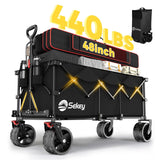 Sekey 48''L Collapsible Foldable Extended Wagon with 440lbs Weight Capacity, Heavy Duty 300L Folding Utility Garden Cart. Black