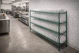 Getzi W24'' x L36'' x H74'' Stationary, 1 1/4" Slots Commercial Green Epoxy Drying Rack Shelf Kit with Plate Slots and Casters – Heavy Duty NSF Wire Shelving, Mobile Dish Drying Station