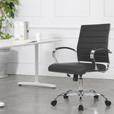 Office Chair Mid Back Desk Chair PU Leather Ribbed Executive Swivel Computer Chair with Wheels