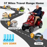 Heavy Duty 4 Wheel Mobility Scooters for Seniors, 1000W Powerful Motor Electric Mobility Scooter, 60V 20Ah All Terrain Mobility Scooters for Travel with Safety Belt/Charger/Basket/Rearview Mirror