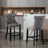 MOOLSUN Set of 6 Blue Velvet Bar Stools - Classic Fixed Height Design with Button Tufted Seat, Solid Wood Frame & Chrome Nailheads, Perfect for Standard Kitchen Island & Home Bar,Gray(Wood Leg)
