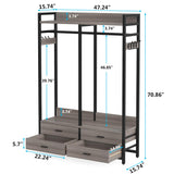 Tribesigns Freestanding Closet Organizer for Hanging Clothes, Heavy Duty Garment Rack with 4 Drawers, 8 Hooks and Storage Shelves, Wardrobe Closet Clothing Rack for Bedroom, Living Room, Grey