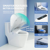 QMU Electric Bidet Toilet Seat Round - Smart Heated Toilet Seat with Remote Control, Instant Warm Water, Self-Cleaning Nozzle, Warm Air Dryer, Feminine Wash, Soft Close, LED Display