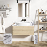InnJoey Bathroom Accessories Set, 9-Piece Marble White Bathroom Set, White Bathroom Accessories with Slim Trash Can, Soap Dispenser, Toilet Brush, Toothbrush Set, Qtip Holders