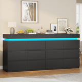 HAUOMS 12 Drawer Dresser with LED Light, Black Modern Chest of Drawers for Bedroom,Long Dresser with Drawers for Living Room, Entryway, Hallway