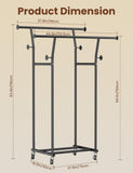 Double Rods Clothes Rack, Rolling Clothing Rack with Wheels, Metal Clothing Racks for Hanging Clothes, Portable Garment Rack Sturdy Closet Rack Trending Coat Rack for Laundry Bedroom Living Room