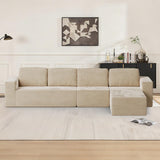 Furnify 136" Cloud Sectional Couch, Left/Right Facing Convertible Sofa with Deep Seat, L-Shape Modular Upholstered Foam Couch for Living Room Bedroom, No Assembly Required (Corduroy Fabric, Beige)