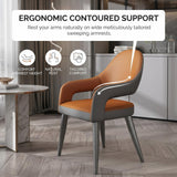 Quvex Modern Scratch-Resistant Leather Dining Chairs Set of 2 with Arms, Upholstered Kitchen & Dining Room Chairs with Ergonomic Curved Back, Thick Cushion Seat & Heavy-Duty Metal Legs, Grey