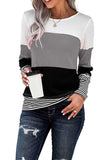 Daspkuwy Women's Sweaters Crew Neck Cute Warm Winter Tops for Women Long Sleeve Exercise Running Shirts Colour Block Striped Teens Jumper Gray XXL