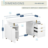 Techni Mobili 57"W Computer Desk w/ 3 Drawers & Storage Cabinet, White/Gold