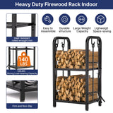 HONEST OUTFITTERS Firewood Rack Indoor, 2-Tier Firewood Rack Outdoor with 4 Pieces Fireplace Tools Set, Heavy Duty Log Wood Holder for Fireplace, Fire Pit, Wood Stove Black