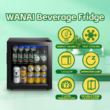 WANAI Beverage Refrigerator Cooler 1.6 Cu.Ft Freestanding Beer Fridge with Glass Door LED Light and Adjustable Shelf for Soda or Wine, Perfect for Home Bar Office